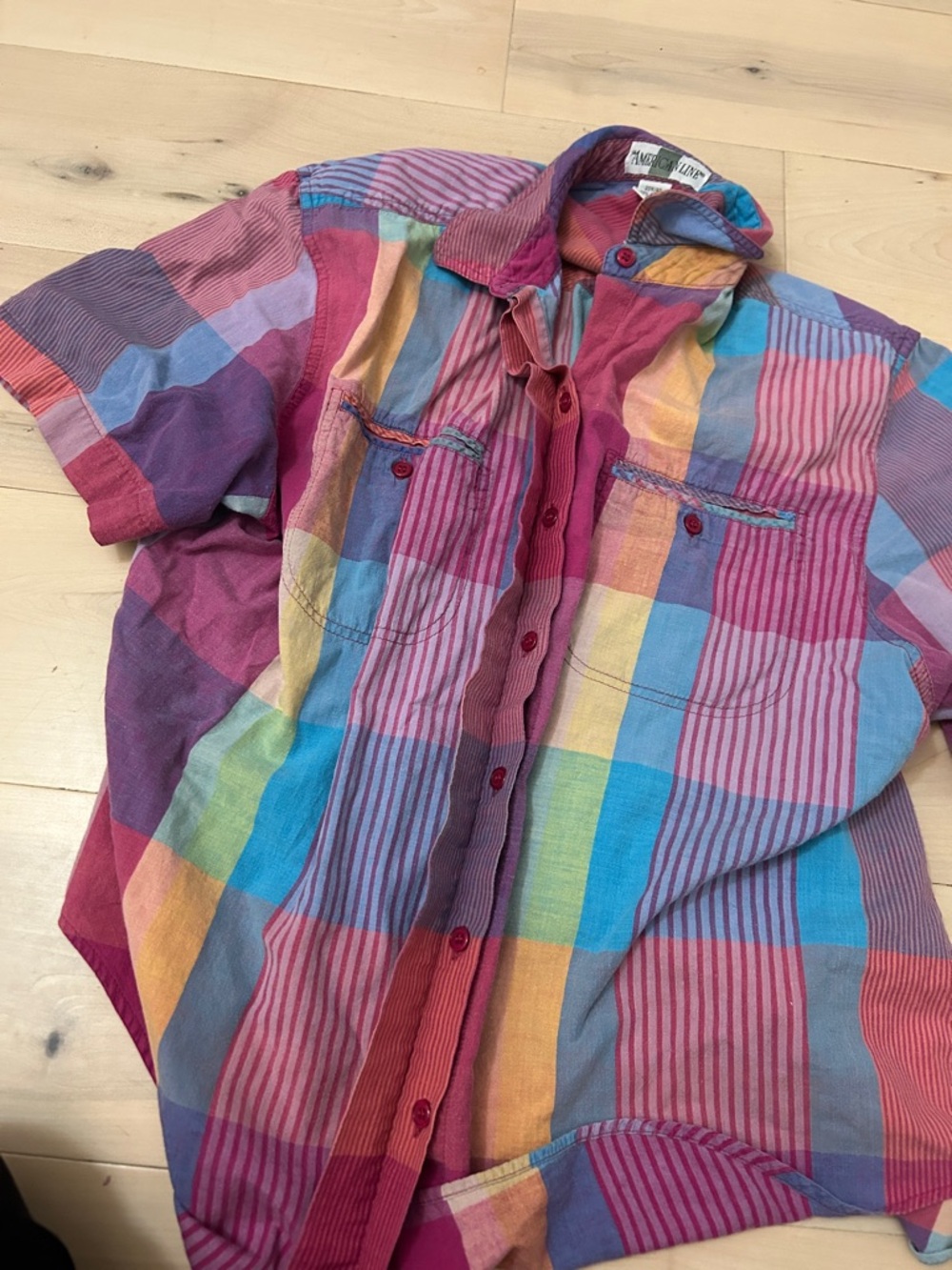Vintage American Line Madras Plaid Button Up Shirt Size 20W 100% Cotton 80s/90s - Picture 10 of 14